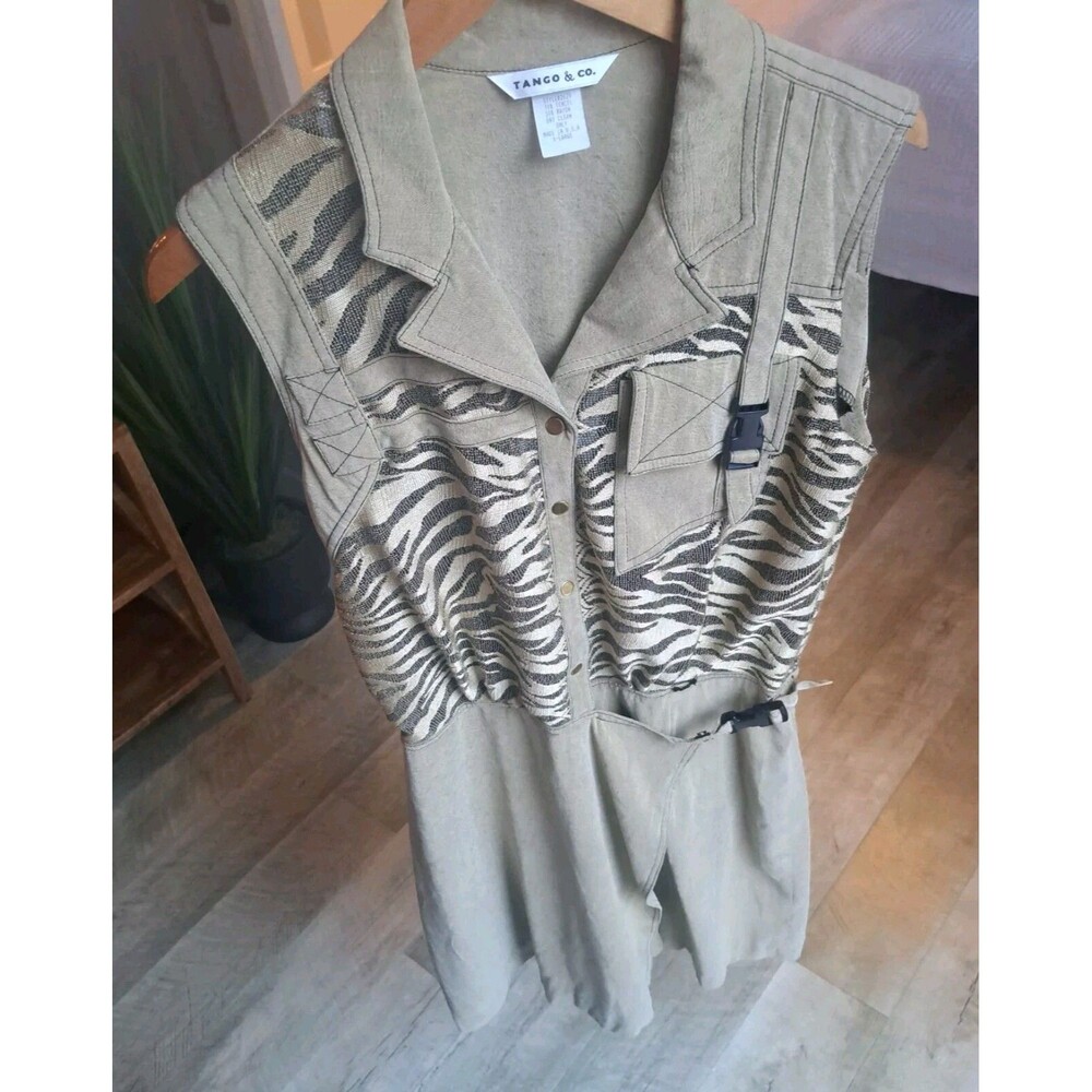 Vintage Tango & Co Large Safari Africa Animal Print Romper Dress Zebra Print
